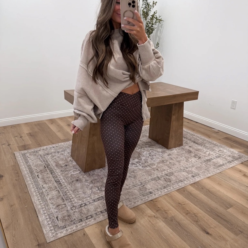 Brown Polka Dot crossover leggings